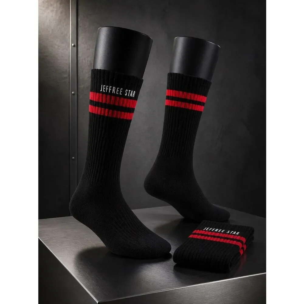 NWT Jeffree Star - Black & Red Calf Socks - Jeffree Star printed on each sock